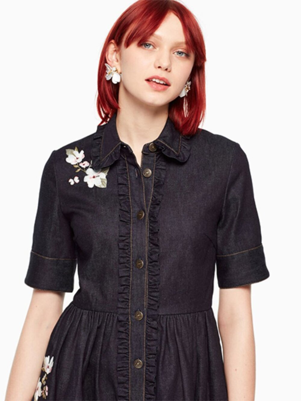 Kate Spade Denim Floral Embroidered Shirt Dress - Picture 5 of 16